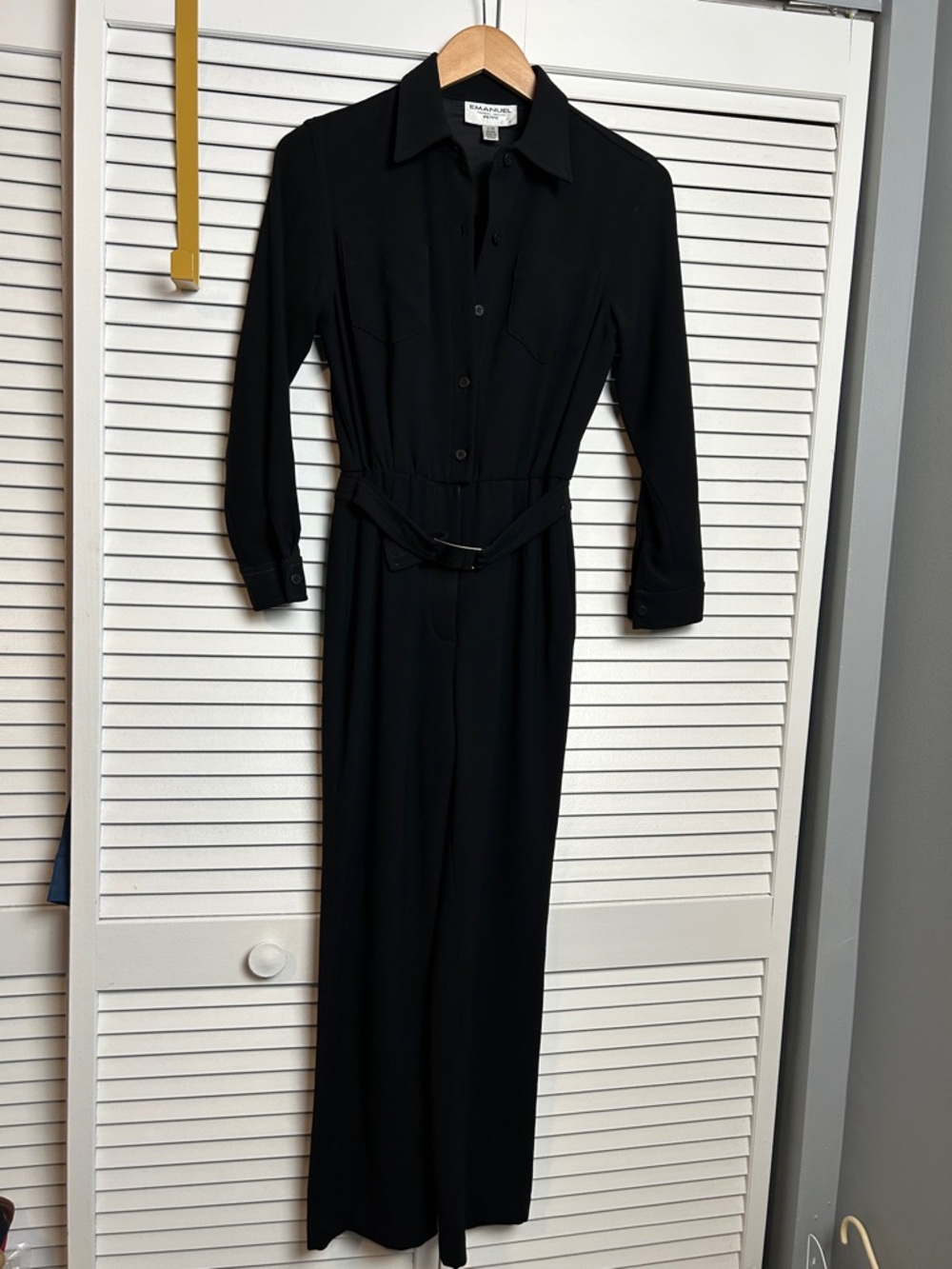 Vintage Wool Emanuel Ungaro Black Petite Long-Sleeve Jumpsuit size 2/36